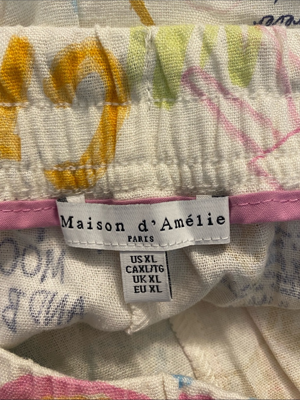 Maison d’Amelie Linen Blend Wide Leg Pull on Graphic Summer Love Arty Pants XL - Picture 10 of 11